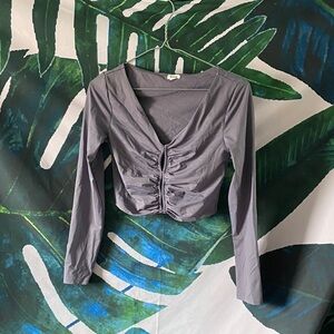 Garage Ruched V-Neck Long Sleeve Crop Top